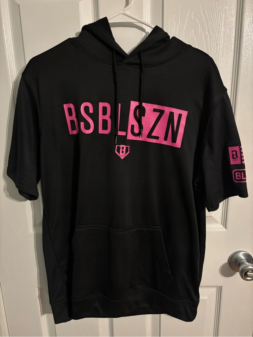 Baseball Lifestyle - Men's Small Black Hoodie Tee with Pink Logo